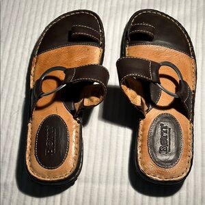 Born Brown and Tan Sandals with Two-Strap Design